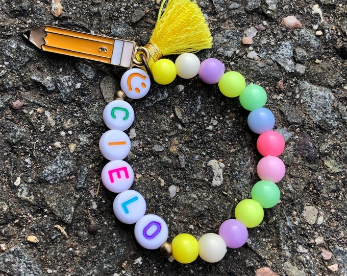 Custom Kids Pencil or Crayons Charm Bracelet-Toddler Bracelet-Personalized Bracelet-Children's-kindergarten-First Day of School Bracelet