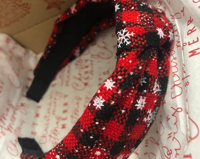 Christmas Plaid Cotton Scrunchie & Knotted Headband Set-Handmade Holiday Hair Accessories-Christmas Tree Cake Winter Scrunchie-