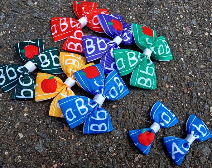 Apple Hair Bow: ABC Grosgrain Ribbon, Back to School