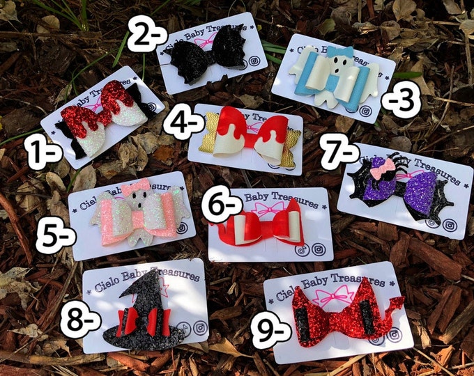 Halloween Hair Bow: Glitter Bat, Ghost, Spiderweb - Alligator Clip or Headband