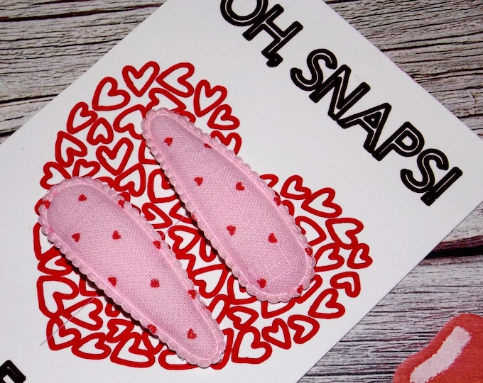 Set of 2 Pink Snap Hair Clips with Red Hearts-TO FROM-Valentine’s Day-Clip-Baby Clip Not Slippery Loop-Mini Clip-Baby Barrettes-Toddler Clip