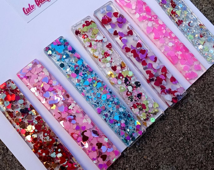 Valentine Resin Hair Clip, Hearts & Glitter Barrette, Personalized Name Clip