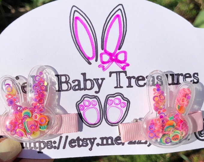 Bunny Shaker Snap Clips: Easter Confetti Hair Bows, Set of 2