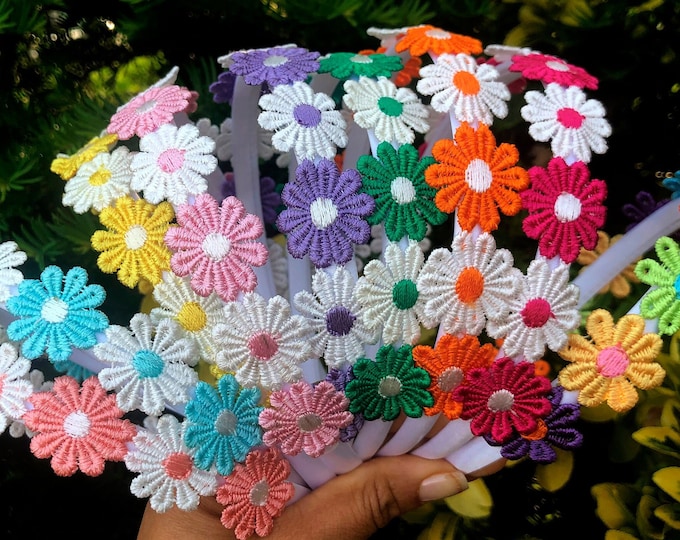 Handmade Daisy Headband: Colorful Baby Girl or Adult Tulle Hair Accessory