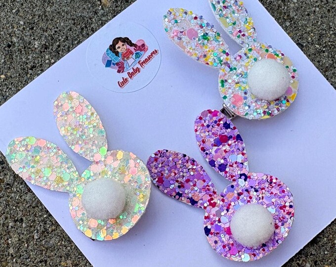 Glitter Bunny Ears Hair Clip: Handmade Easter Barrette