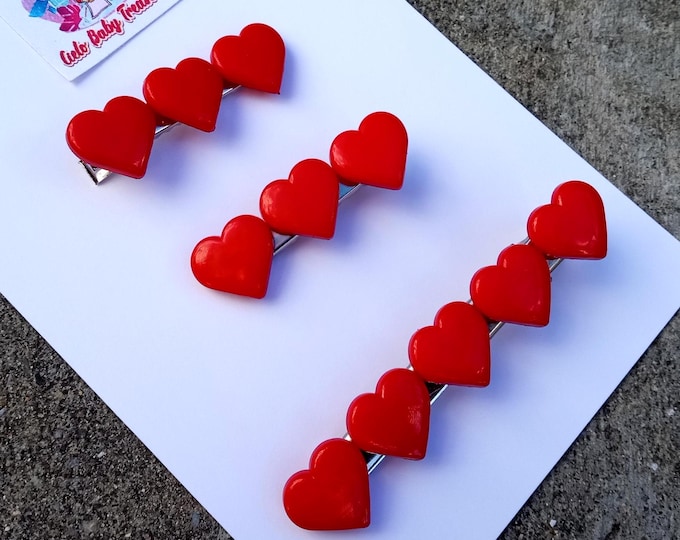 Red Hearts Love Large or Set 2 Alligator Clips-TO FROM-Clip-Girl Clip- Barrette-Toddler Clip-Accessories-Not Slippery-Perfect trimming bang