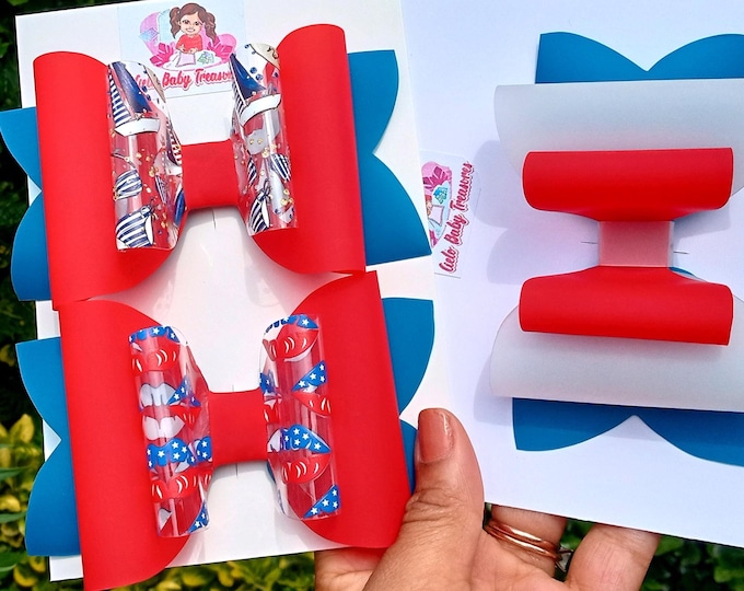 4th July Hair Bow: Patriotic Red, White & Blue Nylon Bow