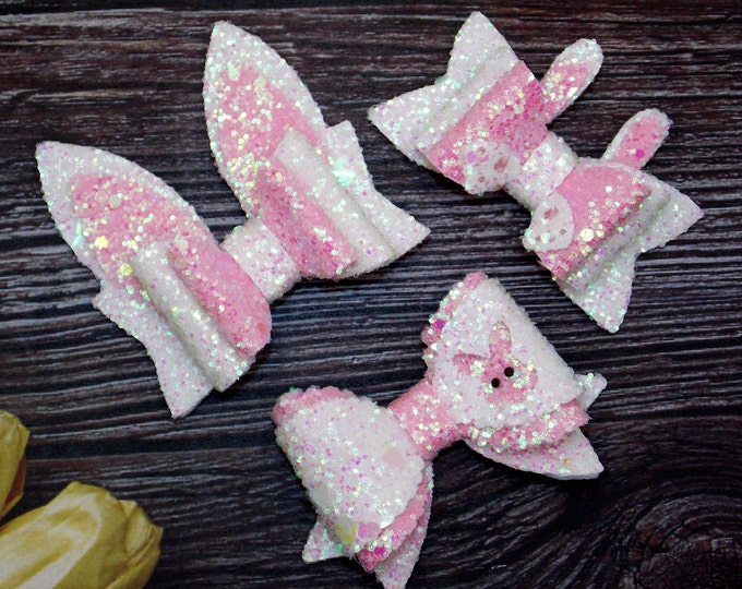 White Bunny Bows,Easter Glitter Hair Bows White and Pink,Double Stacked Glitter Bow Sparkle,Bunny Ears bows Girls bows-Easter Toddler bows