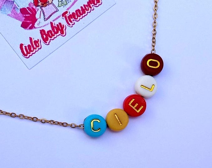 Personalized Name Necklace: Colorful Bead Stainless Steel Jewelry Gift