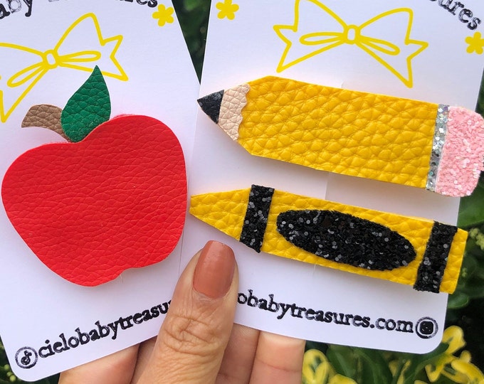 Apple, Pencil, or Crayon Hair Clip: Back to School Glitter Bow