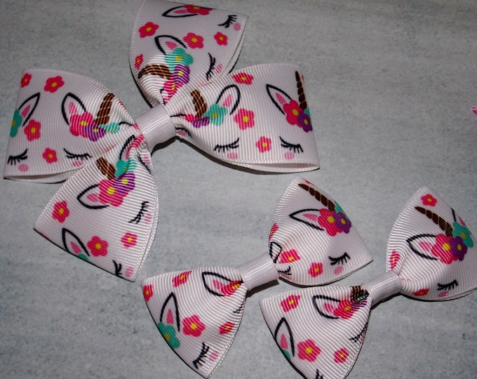 Unicorn Hair Bow: Rainbow Birthday Party, Grosgrain Ribbon Clip