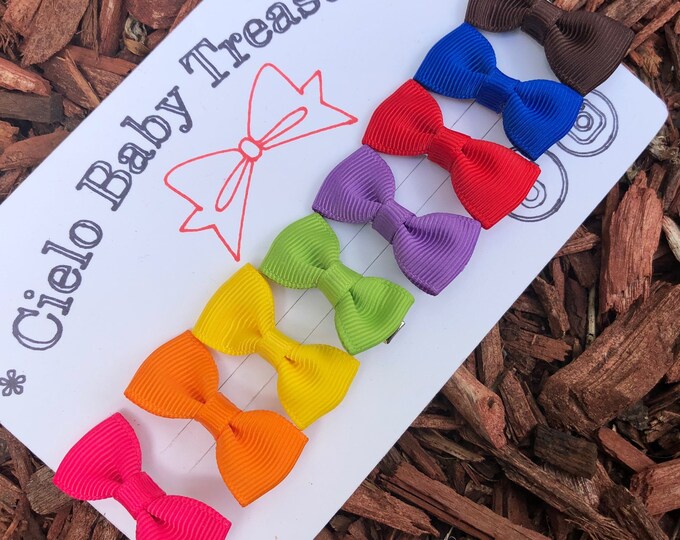 Set of 5 Grosgrain Baby Hair Bows: Snap Clip or Elastic Band