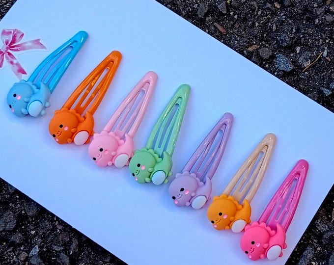 Handmade Dinosaur Snap Hair Clips: Kawaii Pastel Dino Party Accessories