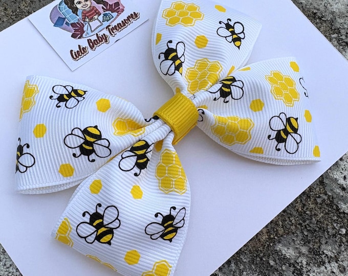 Bee Pigtail Hair Bows: Honeycomb Birthday Party Outfit