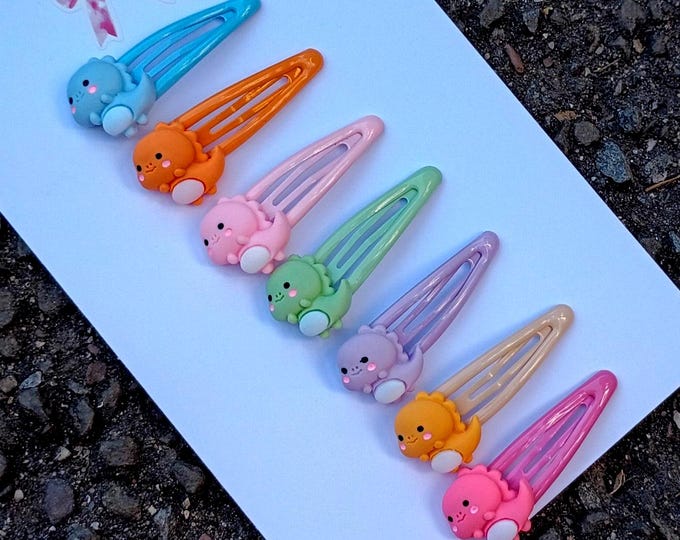 Handmade Dinosaur Snap Hair Clips: Kawaii Pastel Dino Party Accessories
