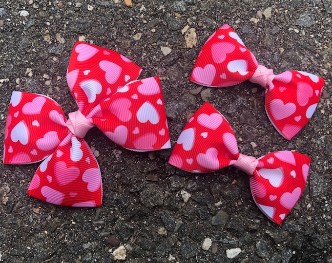 Hearts Valentine's day Hair Bows for Girls/Girls Love Hair Bow Alligator Clip/Red,White and Red Love Hair Bows Ponytail Holder Christmas bow