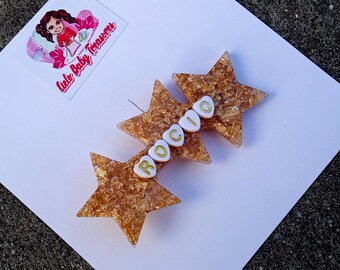 Gold Name Resin Hair Accessory-Elegant Clip Personalized-Minimalist Barrette Stars Party Birthday Clip-
