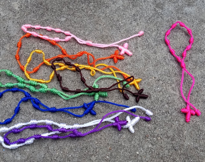 Knotted Bracelet Cord Rosary-Minimalist Rosary-Twine Rosary-Protection Rope-Cord Rosary-Friendship-cross Handmade Twine Rosary-Prayer