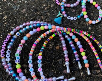 Set of Headband and Bracelet-Summer Love gift for girls toddler-Stars bracelet and hearts-Pastel Colors Bracelet, Headband-Pearls Headbands