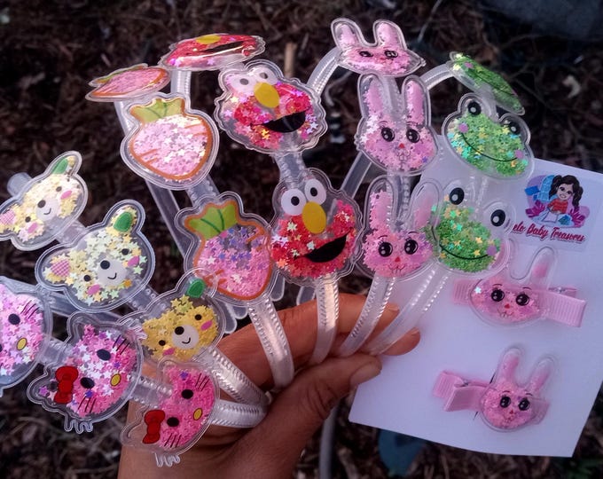 Shaker Headband or Clip: Glitter Cartoon Character Hair Accessories