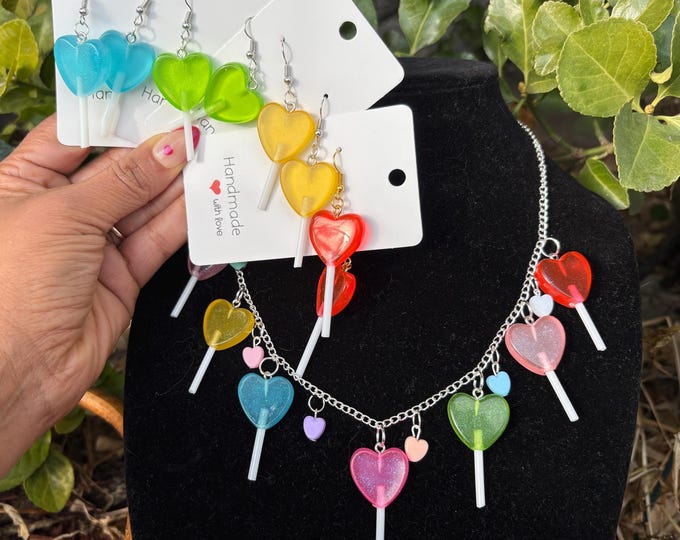 Handmade Glitter Heart Lollipop Earrings, Valentine's Gift