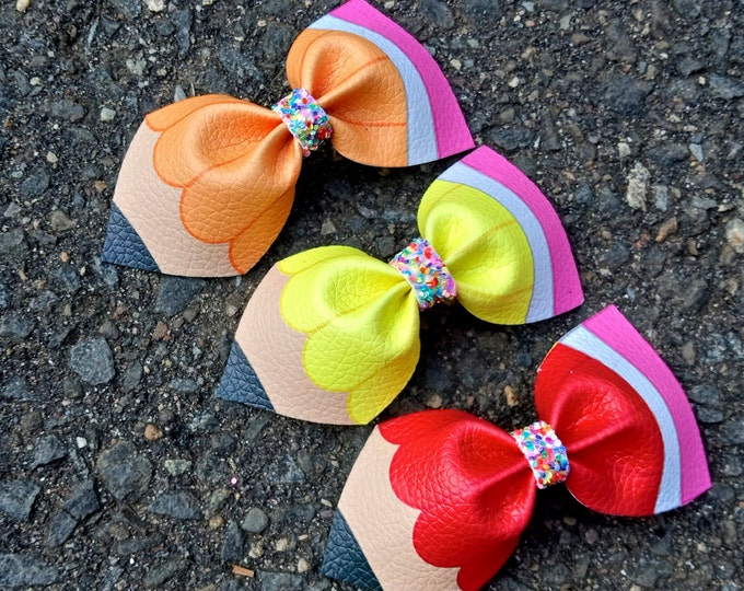 Handmade Pencil Hair Bow: Sparkle Back to School Clip