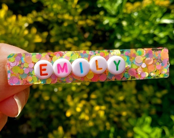 Personalized Sparkly Rainbow-Name Clip Resin-Custom Gift for Girl-Spring Barrette-Clip Birthday-Toddler hair clip big girl-Sister-Birthdays