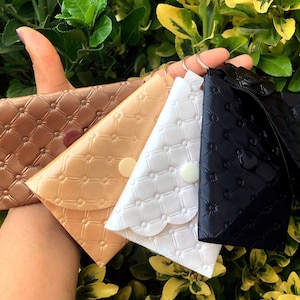 Plastic Wallet for Her Handmade Soft Leather Scallop Wallet Keychain For Women-Gift MoM-Small for keys-Handmade Keychain bag-Coin purse Girl
