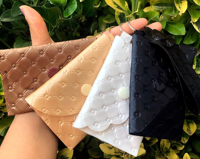 Plastic Wallet for Her Handmade Soft Leather Scallop Wallet Keychain For Women-Gift MoM-Small for keys-Handmade Keychain bag-Coin purse Girl