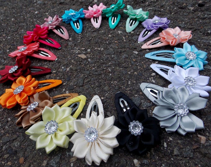 Handmade Flower Hair Clips: Set of 2 Fabric Snap Clips