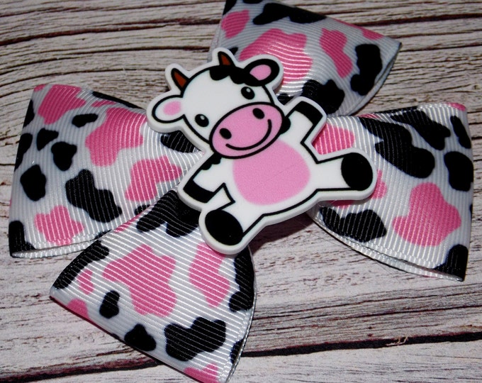 Handmade Cow Print Hair Bow: Farm Animal Alligator Clip