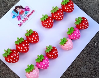 Strawberry Hair Claw-Set 2 Clips Red, Pink-Sweet Hair Accessory-Handmade Sweet Strawberry Hair Clip Barrette-Korean Kawaii Fruit Hair Clip