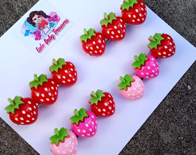 Strawberry Hair Clips: Handmade Kawaii Fruit Barrette Set