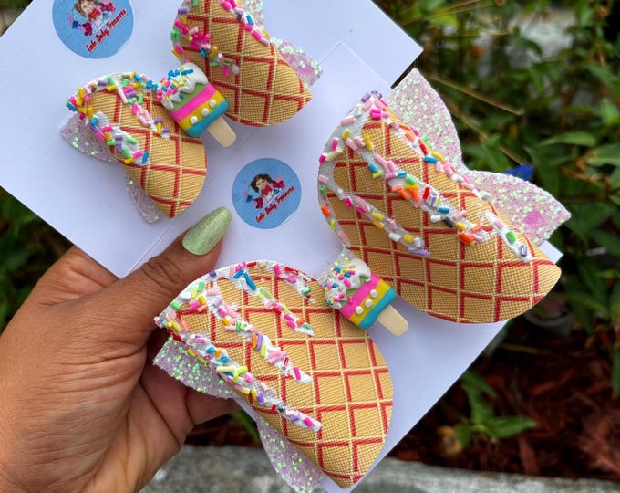 Ice Cream Cone Hair Bow: Sprinkles Waffle Cone Clip
