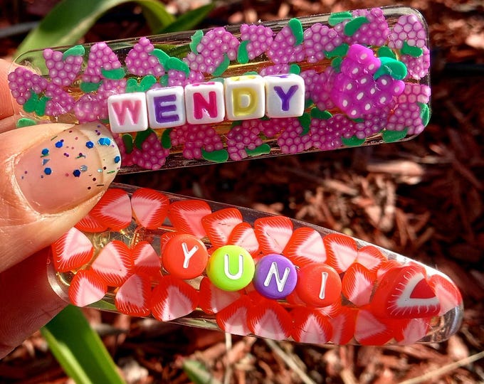 Personalized Resin Snap Hair Clips: Fruit & Bunny