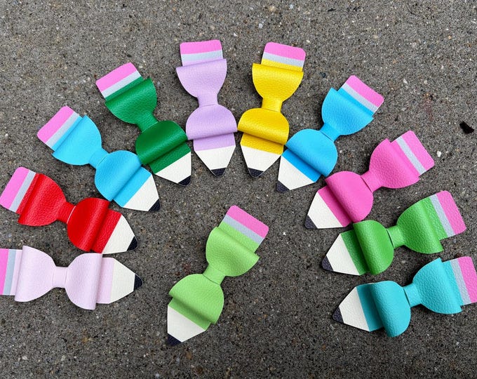 All Colors Big Pencil Hair Bows-Fabric bow Girls Pencil Teachers Bow-My First Day Back to School-Big Pencil Pigtail Bow-Girl School Bow