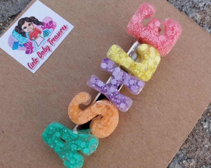 Personalized Glitter Resin Hair Clip: Pastel Letter Barrette