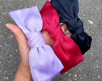 Coquette Hair Bows-Satin Oversized-Giant Hair Bow-Pattern-Big Ponytail Holder-Long Bow-Viral Bow Solid Basic Color Tail Gift-Birthday