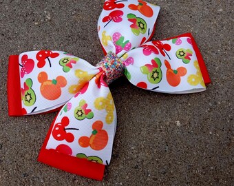 Big Mouse All fruits girls hair bow-Personalized Bow-Party Chunky Baby Headband or Clip-Grosgrain Ribbon Watermelon bow-fruits Birthday Bow