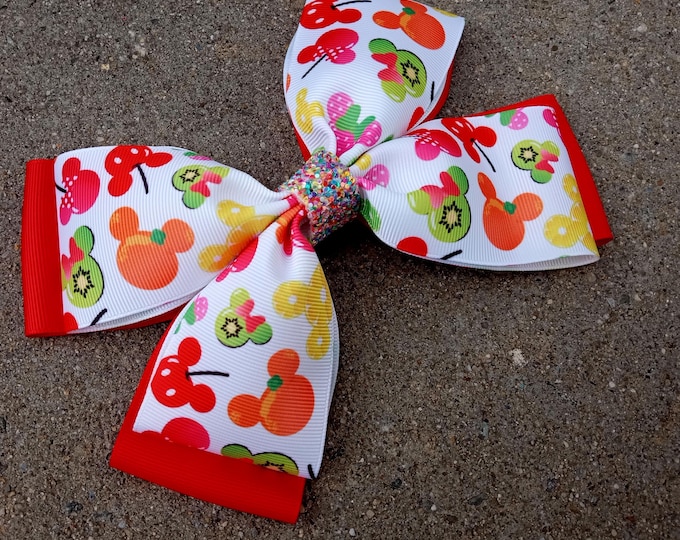 Fruit Mouse Hair Bow: Personalized Chunky Grosgrain Ribbon Clip