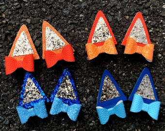 Blue and Orange Dog Ear Pigtail Bow Set/Dog Ear Pigtail Clips Costume /Glitter blue dog family hair clip/White and Pink dog ears pigtail Bow