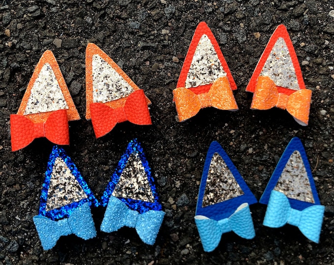 Blue & Orange Glitter Dog Ear Bow Clips: Pet Costume Pigtail Set
