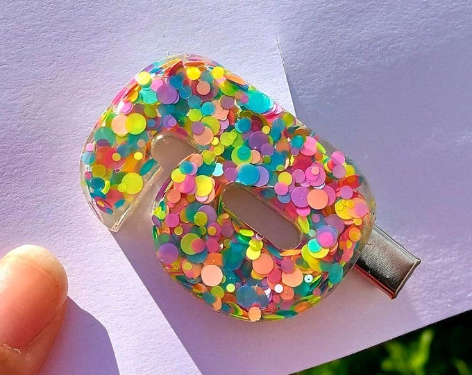 Personalized Resin Initial Hair Clip: Rainbow Birthday Gift
