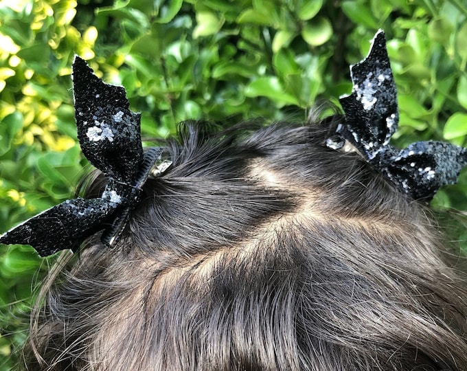 Sparkly Black Bat Hair Bow: Halloween Costume Clip or Headband