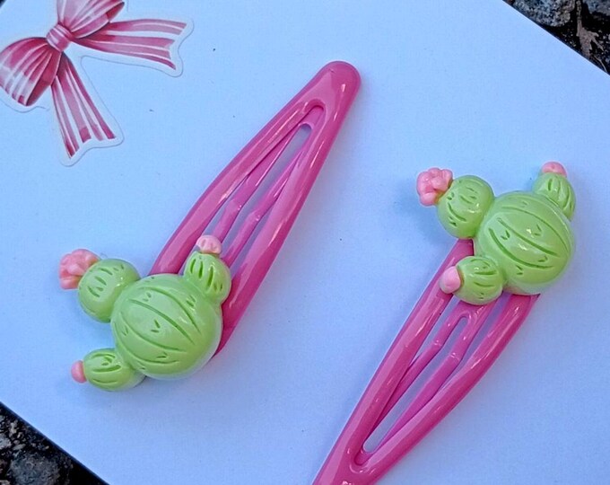 Handmade Cactus Snap Clips – Green Succulent Hair Accessories (Set of 2)