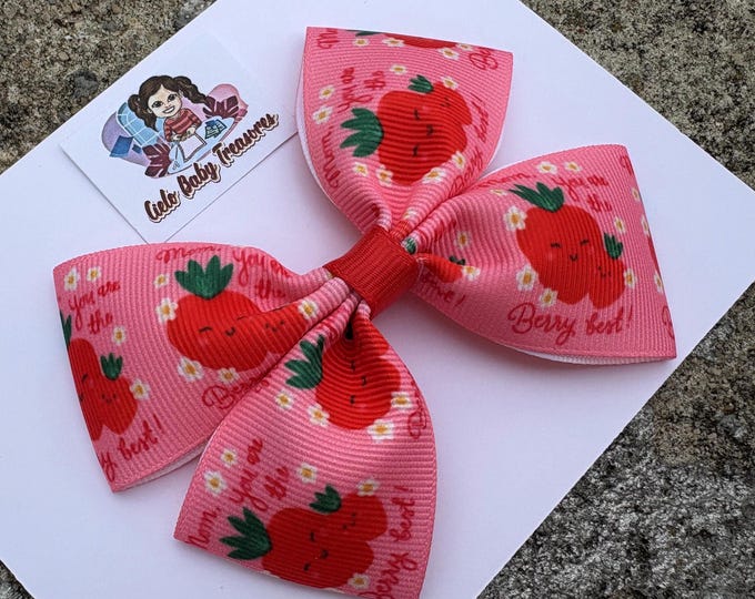 Mom. You Are the Berry Best-Pink & Red Hair Bows-fruit girls-Party Strawberry-Headband or Clip-Birthday -Summer-Unique Hair Bows-Mom Love