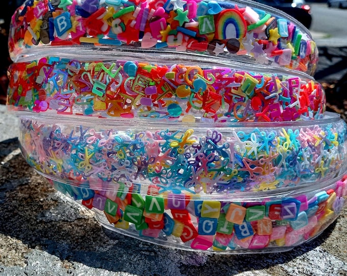 Back to School Personalized Shaker Snap Clip or Headband-Name Confetti-Sprinkles-Alphabet-Star-Heart-Bunny-Confetti Rainbow Love-St Patrioti