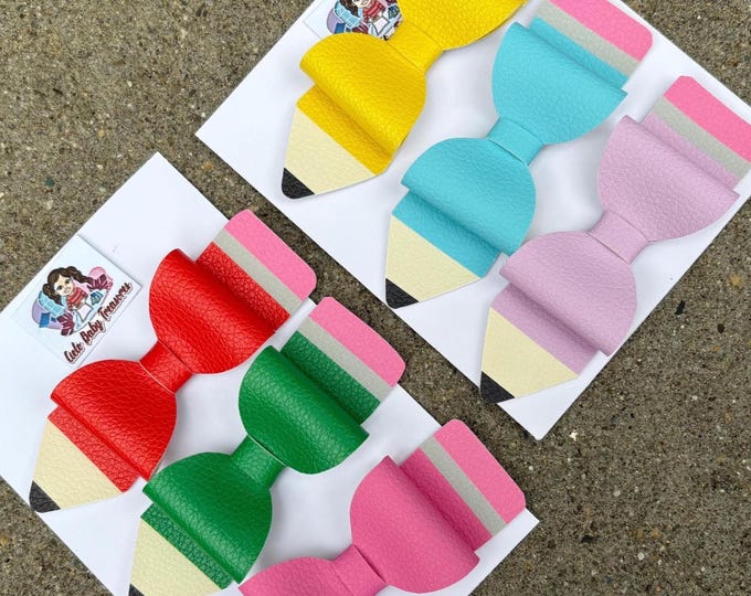 All Colors Big Pencil Hair Bows-Fabric bow Girls Pencil Teachers Bow-My First Day Back to School-Big Pencil Pigtail Bow-Girl School Bow