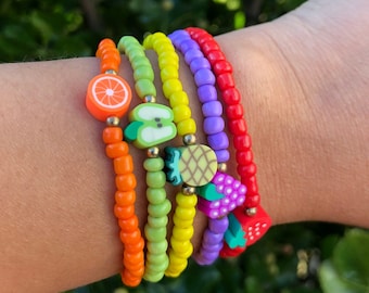 YOU CHOOSE! Fruit Bracelet, Fruit Beaded Bracelet, Summer Bracelets,Preppy fruit themed clay bracelets,