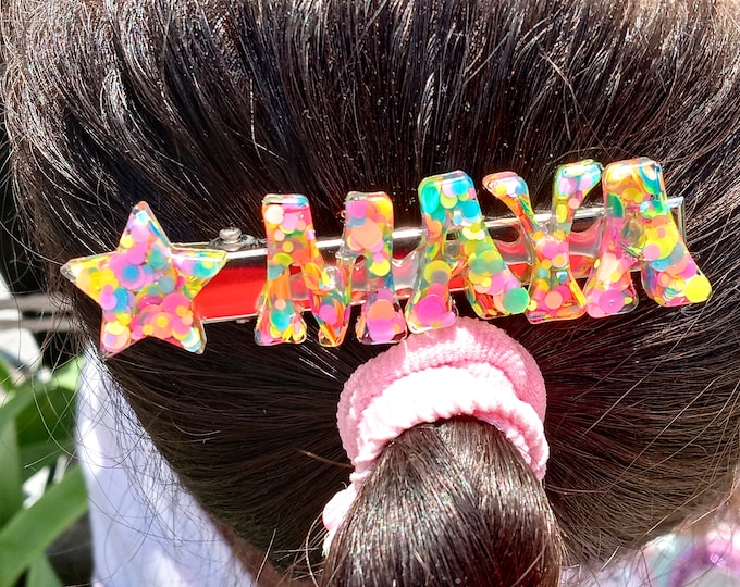 Circles All Colors-Sparkle Name-Rainbow Custom-Resin Hair Clip/Small or Big Letters Barrette/Personalized Elegant Cute Gift for Girl/MOM